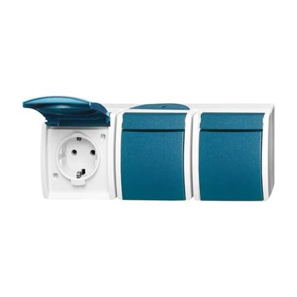 BUSCH-JAEGER Steckdose 2300/3 EW-53 mit Klappdeckel ocean grau/blaugr&uuml;n
