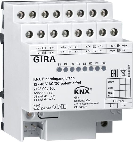 GIRA Bin&auml;reingang 212800 8fach 12-48 potentialfrei KNX REG