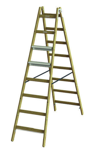 PROT Holz-Stehleiter PHSLAE28 Alu-Stufen eins. 2x8 L:2,27m
