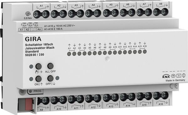 GIRA Schalt-/Jalousieaktor 502800 16f/8f 16 A REG Std KNX Secure