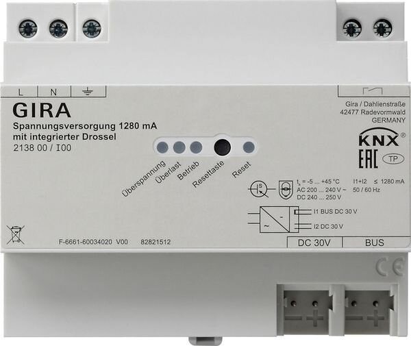 GIRA Spannungsversorgung 213800 KNX/REG 1280mA Drossel