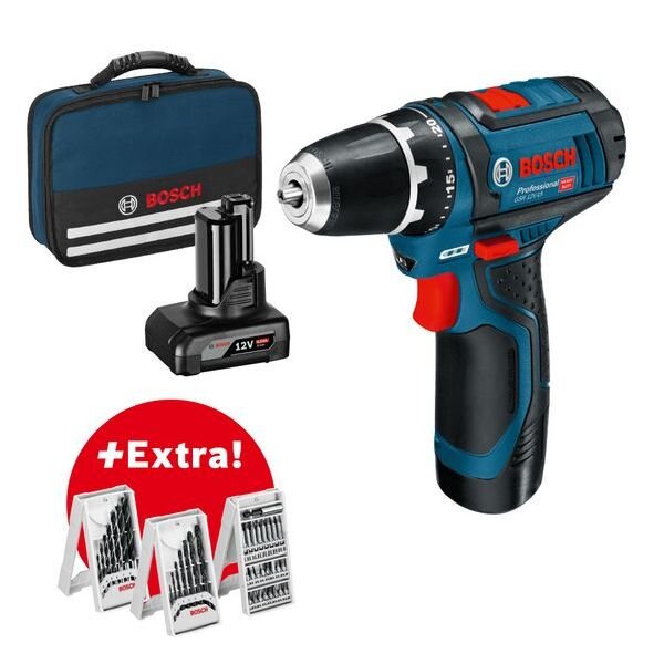 BOSCH Akku-Bohrschrauber GSR 12V-15 1x2,0 Ah, 1x4,0 Ah ZB Tasche