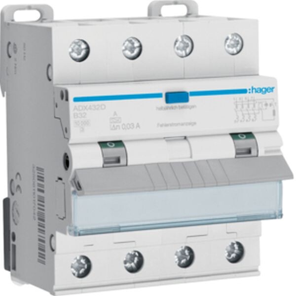 HAGER FI/LS-Schalter ADX432D 4polig 10kA B32A 0,03A A