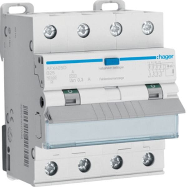 HAGER FI/LS-Schalter AFX425D 4polig 10kA B25A 0,3A A