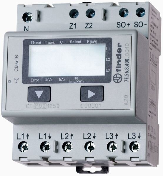 FINDER Wirkstrom-Wandlerz&auml;hler elektr. 3x5A Wandlerz. MID m. Display
