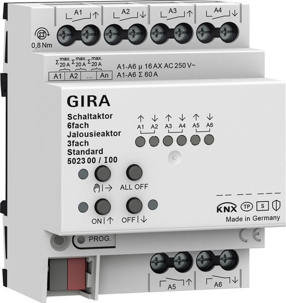 GIRA Schalt-/Jalousieaktor 502300 6f/3f 16 A REG Std KNX Secure