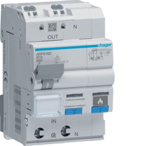 HAGER Fehlerlichtbogen-Schutzeinrichtung ARF916D AFDD FI-LS 1P+N 6kA B-16A 30mA