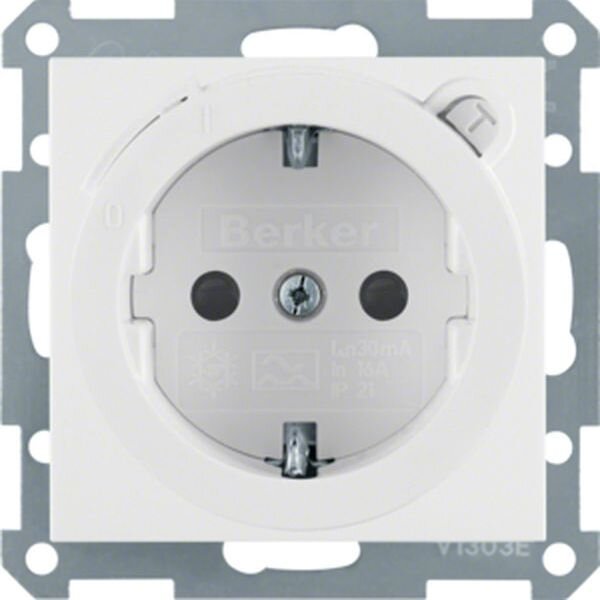 BERKER Steckdose SCHUKO 47088989 mit FI-Schutzschalter u. erh.BS polarweiss gl&auml;nzend