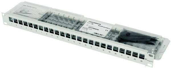 TELEG&Auml;RTNER PatchpanelModular 19 1HE RAL7035 inkl. 24xAMJ-Module K Cat.6A