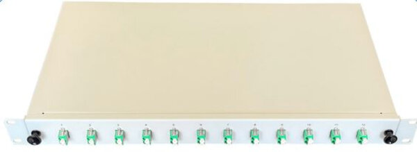 Paschke Datensysteme 19 1HE Spleissbox RAL7035 ausz. 12xLCD-APC8&deg; 24xPigtails OS2