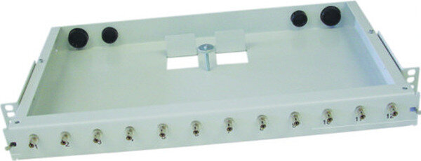 Paschke Datensysteme 19 1HE Spleissbox RAL7035 ausz. mit 12x LCd Kupplungen BLAU SM OS2