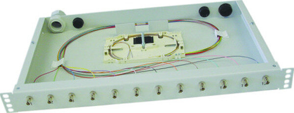 Paschke Datensysteme 19 1HE Spleissbox RAL7035 ausz. 6xSCD-Kupp, 12x-Pigtails OS2