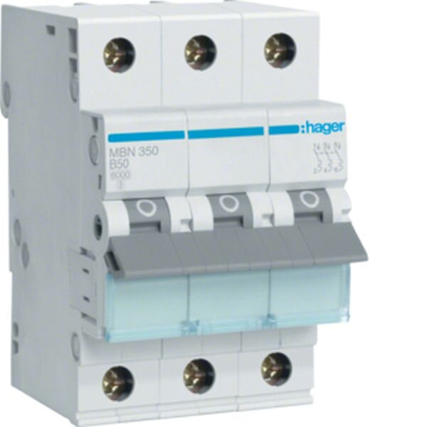 HAGER Leitungsschutzschalter MBN350 3polig B50A 6kA