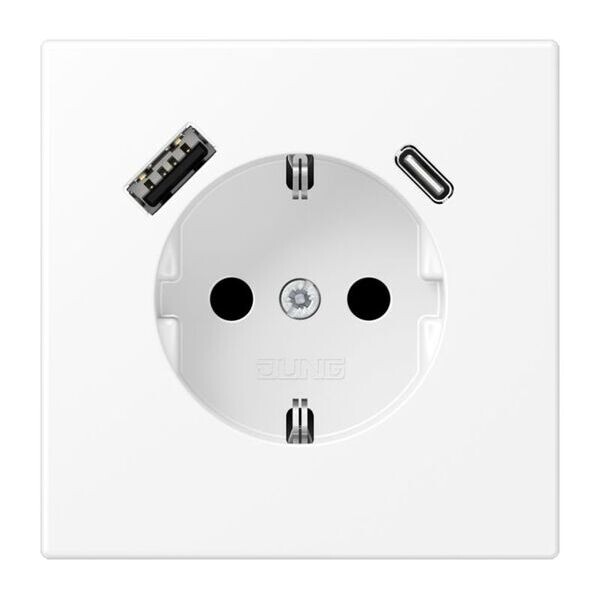 JUNG Steckdose SCHUKO LS1520-15CAWWM 16A 250V mit USB-Ladeger&auml;t 1xTypA + 1xTyp C integrierter erh&ouml;hter Ber&uuml;hrungsschutz SAFETY+ Serie LS schneewei&szlig; matt
