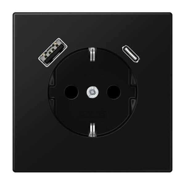 JUNG Steckdose SCHUKO LS1520-15CASWM m16A 250V mit USB-Ladeger&auml;t 1xTypA + 1xTyp C integrierter erh&ouml;hter Ber&uuml;hrungsschutz SAFETY+ Serie LS graphitschwarz matt