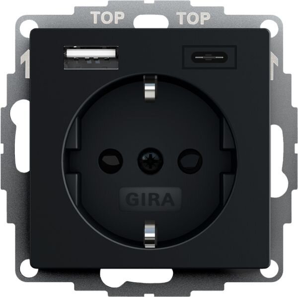 GIRA Steckdose SCHUKO 2459005 (Safety Plus) USB-Spannungsv.2f Typ A/C System 55 Schwarz matt