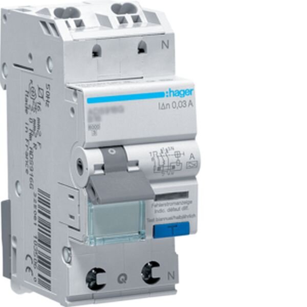 HAGER FI/LS-Schalter ADS963D 1P+N 6kA C13A 0,03A A QC&amp;QB