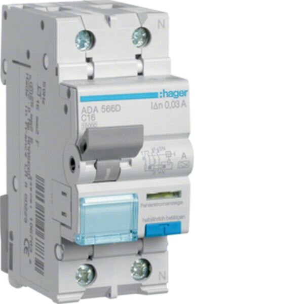 HAGER FI/LS-Schalter ADA566D 1polig+N 10kA C16A 0,03A A