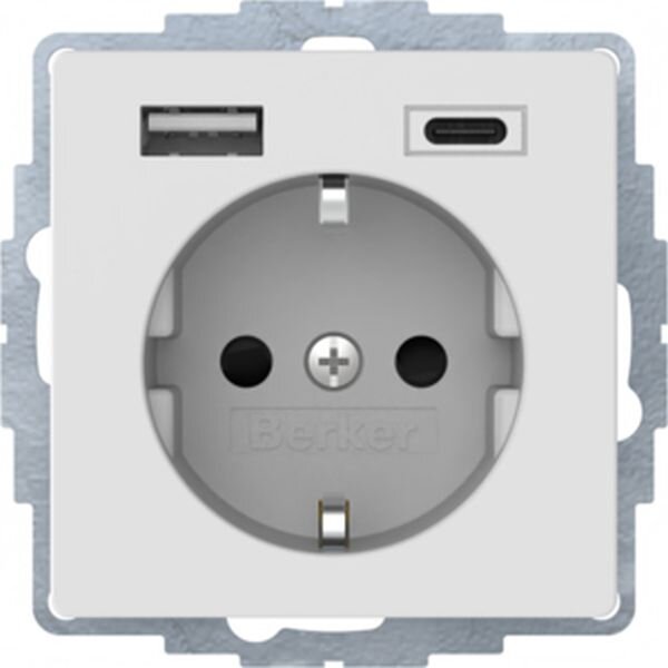BERKER Steckdose SCHUKO 48046089 USB A-C Q.1/Q.3 polarwei&szlig; samt