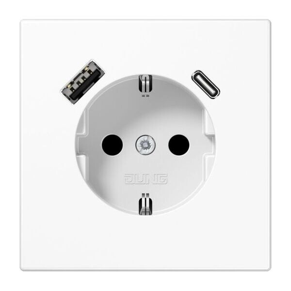 JUNG Steckdose SCHUKO LS1520-15CAWW 16A 250V mit USB-Ladeger&auml;t 1xTypA + 1xTyp C integrierter erh&ouml;hter Ber&uuml;hrungsschutz SAFETY+ Serie LS alpinwei&szlig;