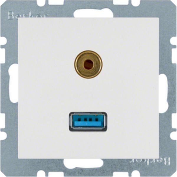 BERKER USB/3,5mm Audio Steckdose 3315398989 polarweiss gl&auml;nzend