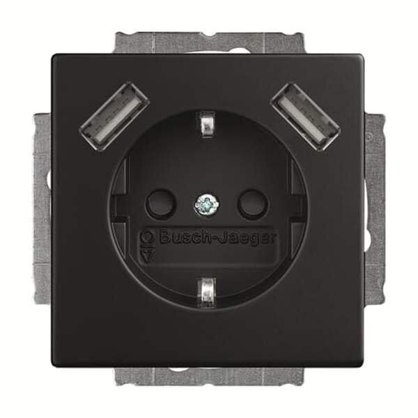 BUSCH-JAEGER USB-Steckdose SCHUKO 20 EUCB2USB-885 mit erh. Ber&uuml;hrungsschutz 2x USB schwarz matt