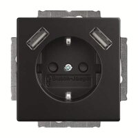 BUSCH-JAEGER USB-Steckdose SCHUKO 20 EUCB2USB-885 mit erh. Ber&uuml;hrungsschutz 2x USB schwarz matt