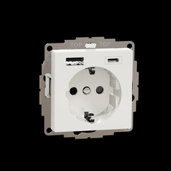 MERTEN Steckdose SCHUKO MEG23670319 USB Ladeger&auml;t TPb polarwei&szlig; gl&auml;nzend