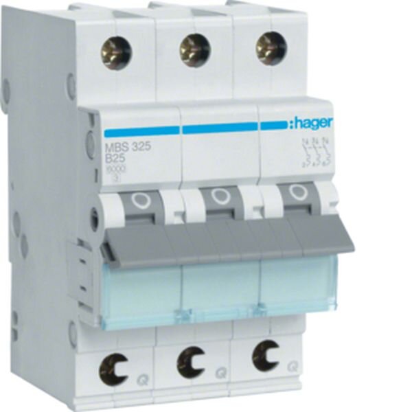 HAGER Leitungsschutzschalter MBS325 3polig B25A 6kA QC 3M