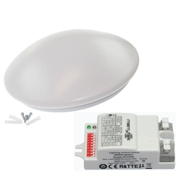 DIEFRA LED-Wand-/Deckenleuchte LB24 m.Sensor IP44 16W 3000K 120&deg; rund