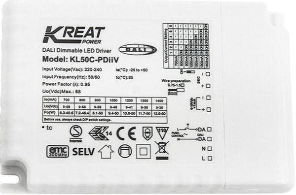 DIEFRA LED-Betriebsger&auml;t LB24 KL50C dim DALI-2 max 50W 700-1400mA