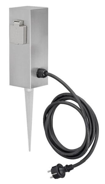 LEDINO Steckdosens&auml;ule Edelstahl 2 Steckd. 3m Zuleitung