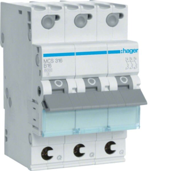 HAGER Leitungsschutzschalter MCS316 3polig C16A 6kA QC 3M