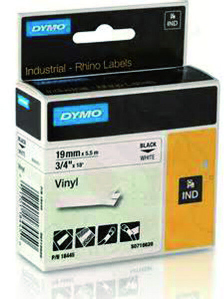 DYMO Rhino Schriftband Vinyl 18445 19mm schwarz auf weiss