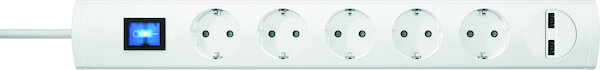 PROT Steckdosenleiste USB PTSD90 5SUw1 90&deg;T&ouml;pfe Sch. 5f ws 1,4m