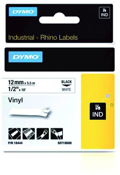 DYMO Rhino Schriftband Vinyl 18444 12mm schwarz auf weiss