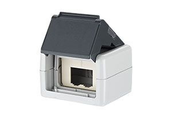 METZ CONNECT Datenanschlussdose grau f&uuml;r 2xE-DATModul Cat.6A 8(8) IP44 AP