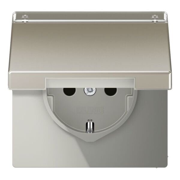 JUNG Steckdose SCHUKO ES1520NAKL 16A 250V mit Schriftfeld integrierter erh&ouml;hter Ber&uuml;hrungsschutz SAFETY+ Klappdeckel Serie LS Edelstahl