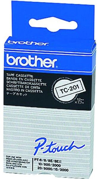 BROTHER Schriftband TC-201 12mm/7,7m weiss/schwarz