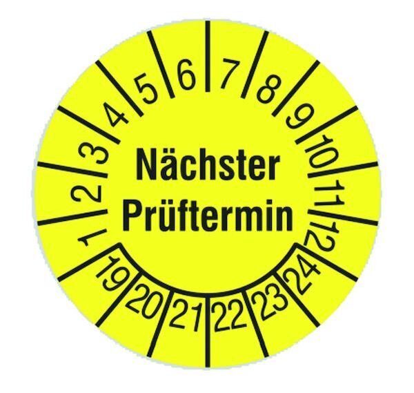 PROT Pr&uuml;fplakette PPPPNPG15 gelb n&auml;chster Pr&uuml;ft. 15mm