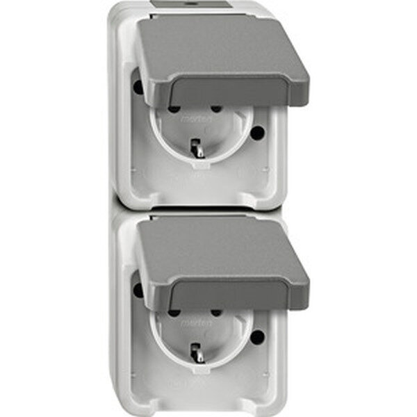 MERTEN Schuko-Doppelsteckdose Aquastar MEG23298029 senkrecht ichtgrau