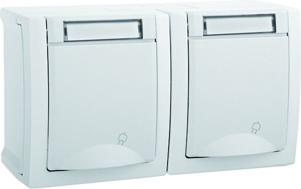 Pacific Schuko Steckdose 2fach waagrecht 90591188-DE FR-Aufputz wei&szlig;