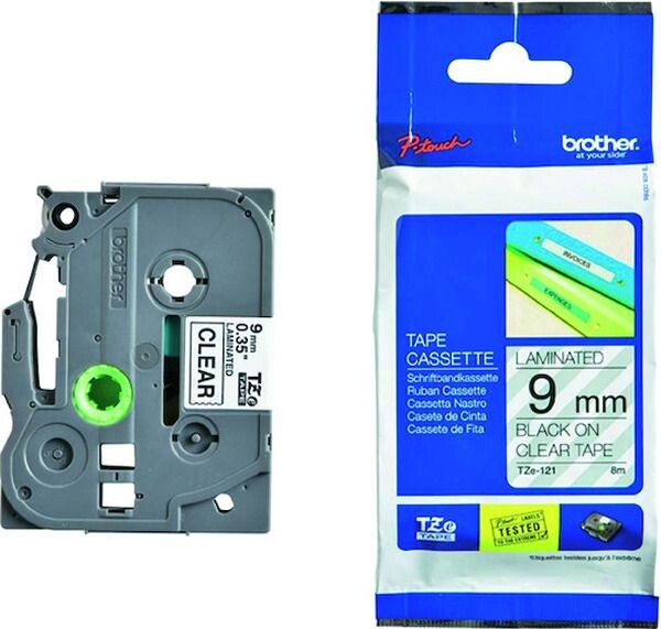 BROTHER Schriftband TZe-121 9mm/8m farblos/schwarz