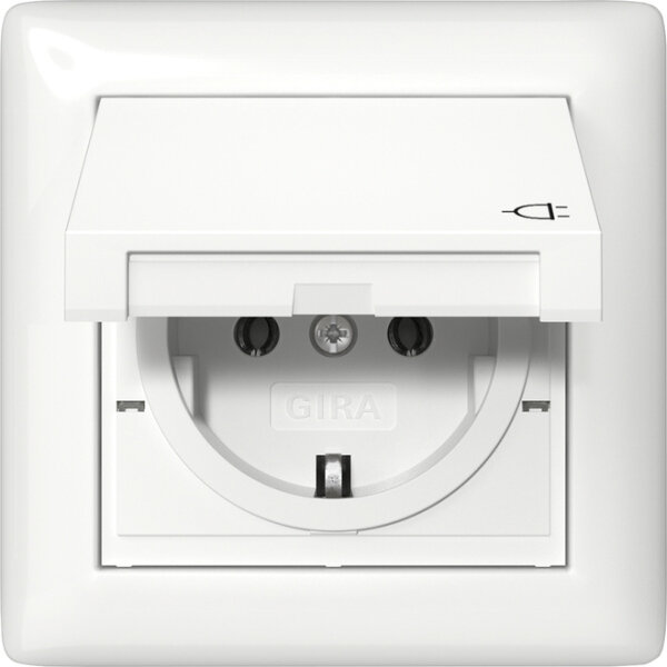 GIRA Steckdose SCHUKO 415703 Klappdeckel+Set IP44+Rahmen 1f St 55 Reinwei&szlig; gl&auml;nzend
