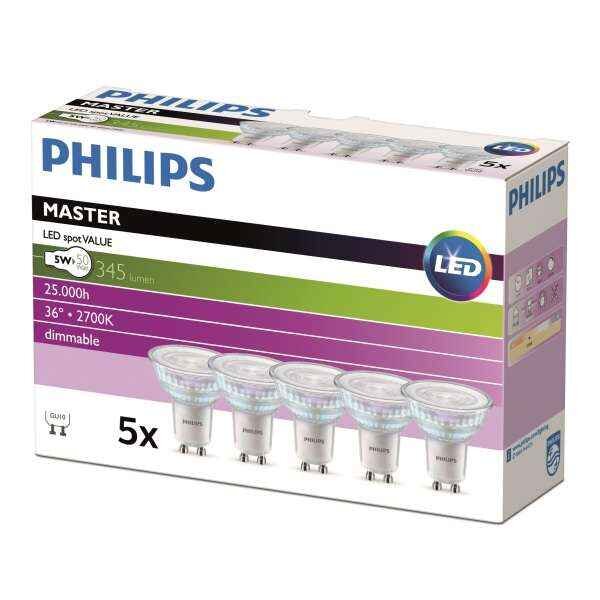 PHILIPS LED-Leuchtmittel MAS LEDspot 4.7-50W GU10 827 (PK=5Stk.)