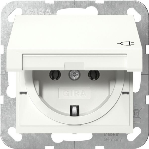 GIRA Steckdose SCHUKO 445427 Klappdeckel System 55 Reinwei&szlig; seidenmatt
