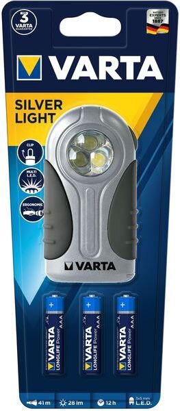 VARTA Taschenleuchte 16647 LED Silver Light 1Blister 3AAA