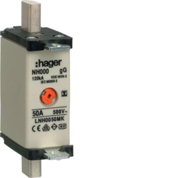 HAGER NH-Sicherungseinsatz LNH0050MK NH000 gG 500V 50A Iso-Griff