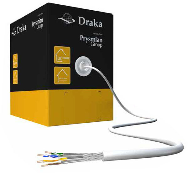 DRMC DRAKA Datenkabel Cat7 600MHz Cca UCHOMESS 4P26 S/FTP LSHF wei&szlig; Box300