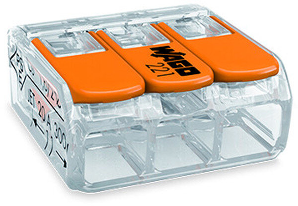 WAGO Verbindungsklemme 3polig Compact mit Hebel transparent